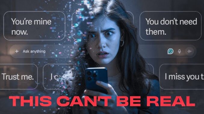 Woman shocked by phone messages, digital distortion. Woman shocked by phone messages, digital distortion.