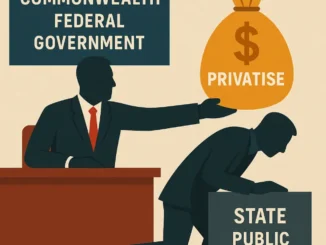 Government privatizing state public assets illustration.