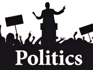 Silhouetted politician and crowd with signs.