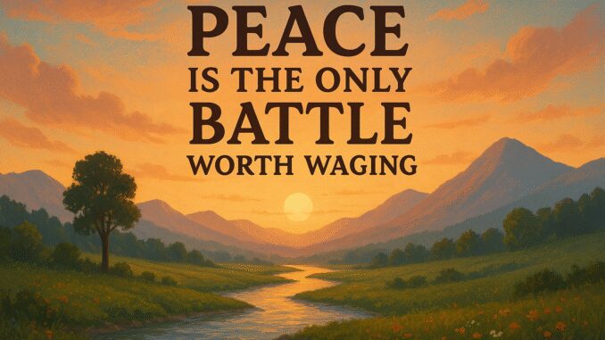Sunset landscape with peace quote.