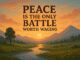 Sunset landscape with peace quote.