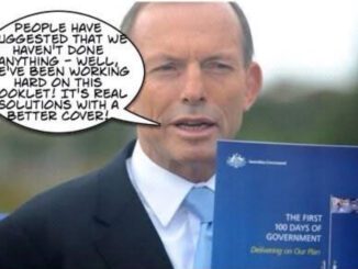 Man holding booklet with speech bubble joke.