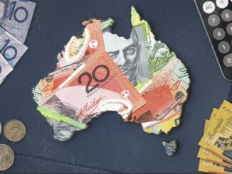 Map of Australia made from banknotes and coins.