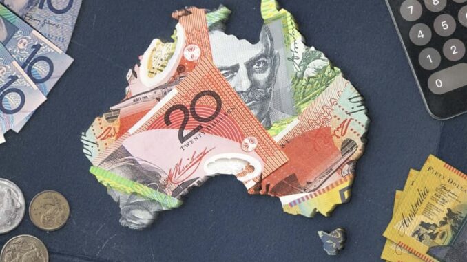 Map of Australia made from banknotes and coins.
