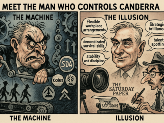 Political cartoon depicting control over Canberra.
