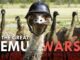 Emu wearing helmet with "The Great Emu Wars".