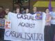 Protesters holding "Casuals Against Casualisation" banner.