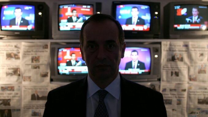 Silhouette of man in front of televisions. Silhouette of man in front of televisions.