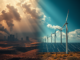 Industrial pollution contrasted with renewable energy sources.