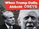 When Trump Calls, Abbott Obeys" text image.