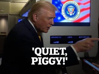 Person pointing, text overlay: "Quiet, Piggy!