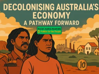 Decolonising Australia's Economy illustration with people.