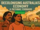 Decolonising Australia's Economy illustration with people.