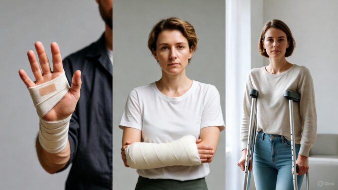 People with various arm and leg injuries.