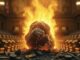 Burning rock in a courtroom setting.