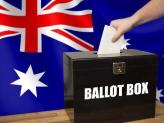 Ballot box with Australian flag background.