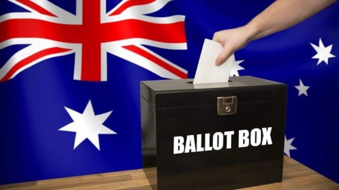 Ballot box with Australian flag background. Ballot box with Australian flag background.