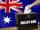 Ballot box with Australian flag background.
