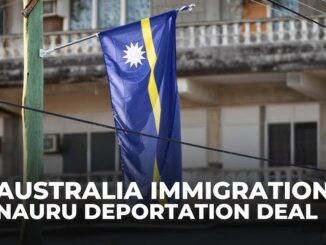 Nauru flag with Australia immigration text.