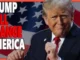 Man with flag backdrop, "Trump Will Change America".