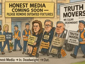 Cartoon depicting media transition and outdated fixtures.