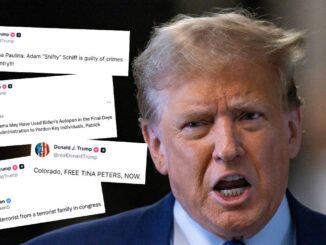 Person speaking with tweets in the background.