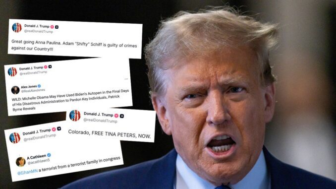Person speaking with tweets in the background.