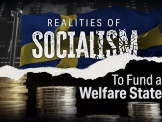 Coins and text about socialism and welfare state.
