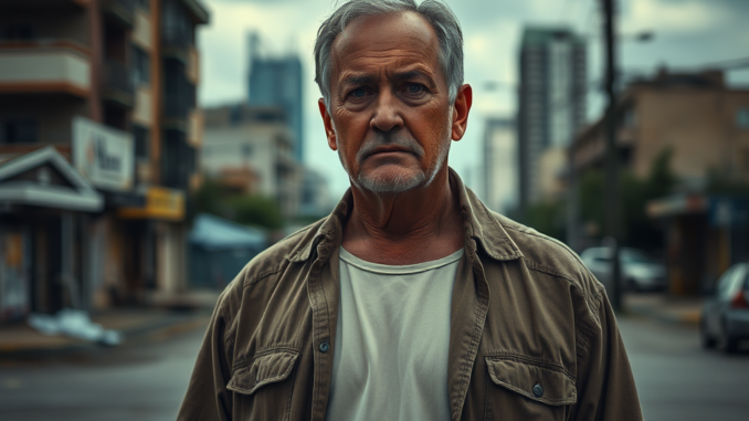 Elderly man standing on an urban street. Elderly man standing on an urban street.
