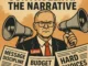 Man with megaphones and newspapers, political theme.