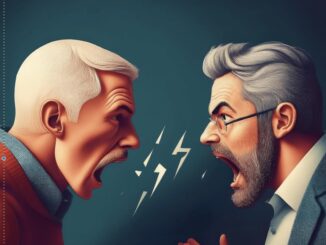 Two men angrily shouting at each other.