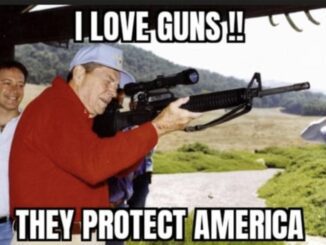 Man aiming rifle with bold text overlay.