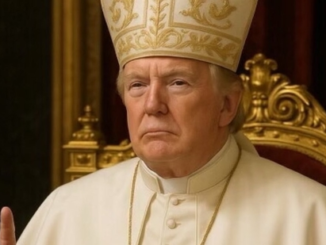 Man dressed as pope sitting on throne.