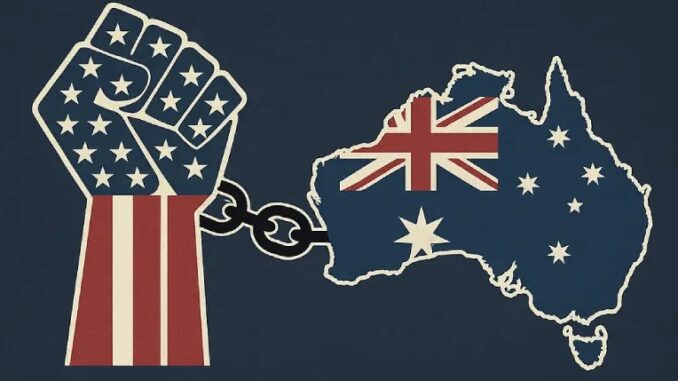 Fist and Australia map linked by chain. Fist and Australia map linked by chain.