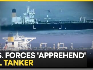 Oil tanker at sea in news report.
