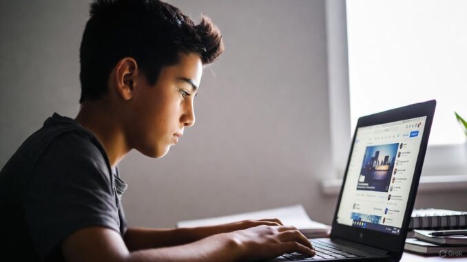 Boy using a laptop at home desk. Boy using a laptop at home desk.