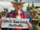 Uncle Sam holding "Uncle Sam needs Australia" sign.
