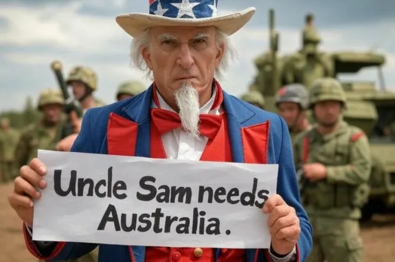 Uncle Sam holding "Uncle Sam needs Australia" sign. Uncle Sam holding "Uncle Sam needs Australia" sign.