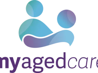 My Aged Care logo on black background.