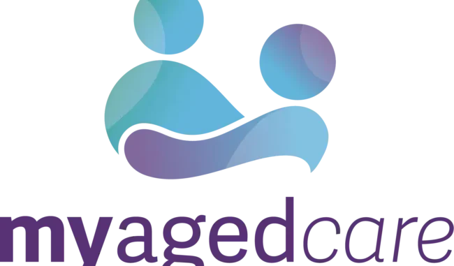 My Aged Care logo on black background.