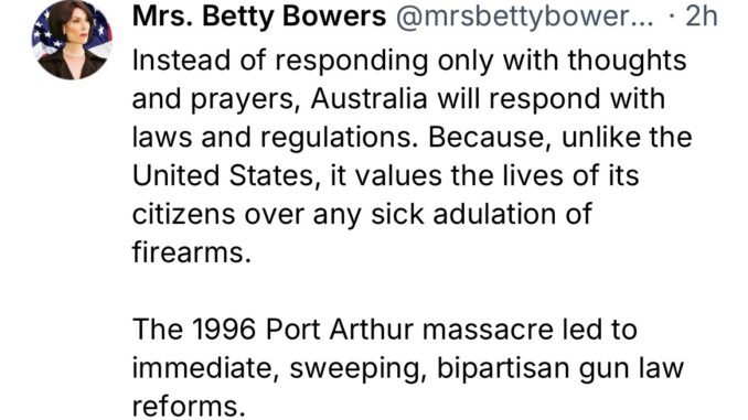 Tweet about Australia's gun law response. Tweet about Australia's gun law response.