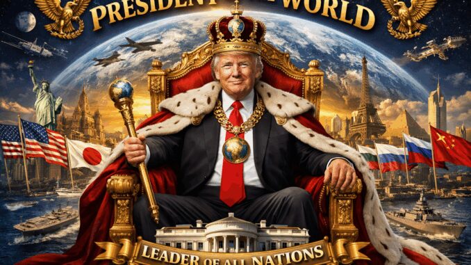 Man in royal attire on throne, globe background. Man in royal attire on throne, globe background.