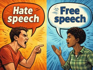 Two people debating hate speech, free speech.