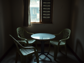 Small table and chairs near window.