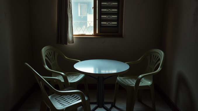 Small table and chairs near window.