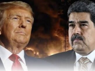 Two men in suits with fiery background.