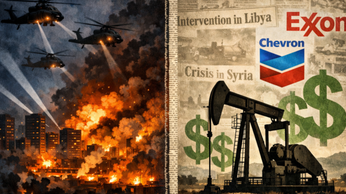Helicopters, explosions, oil pump, and corporate logos. Helicopters, explosions, oil pump, and corporate logos.