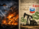 Helicopters, explosions, oil pump, and corporate logos.