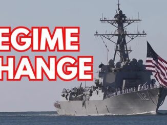 Warship with "Regime Change" text and flag.