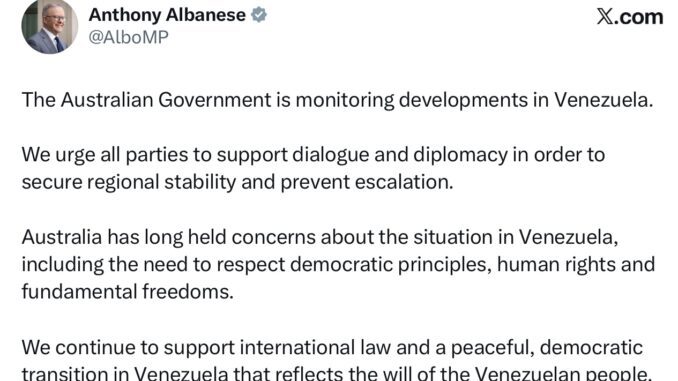 Social media post about Venezuela developments.